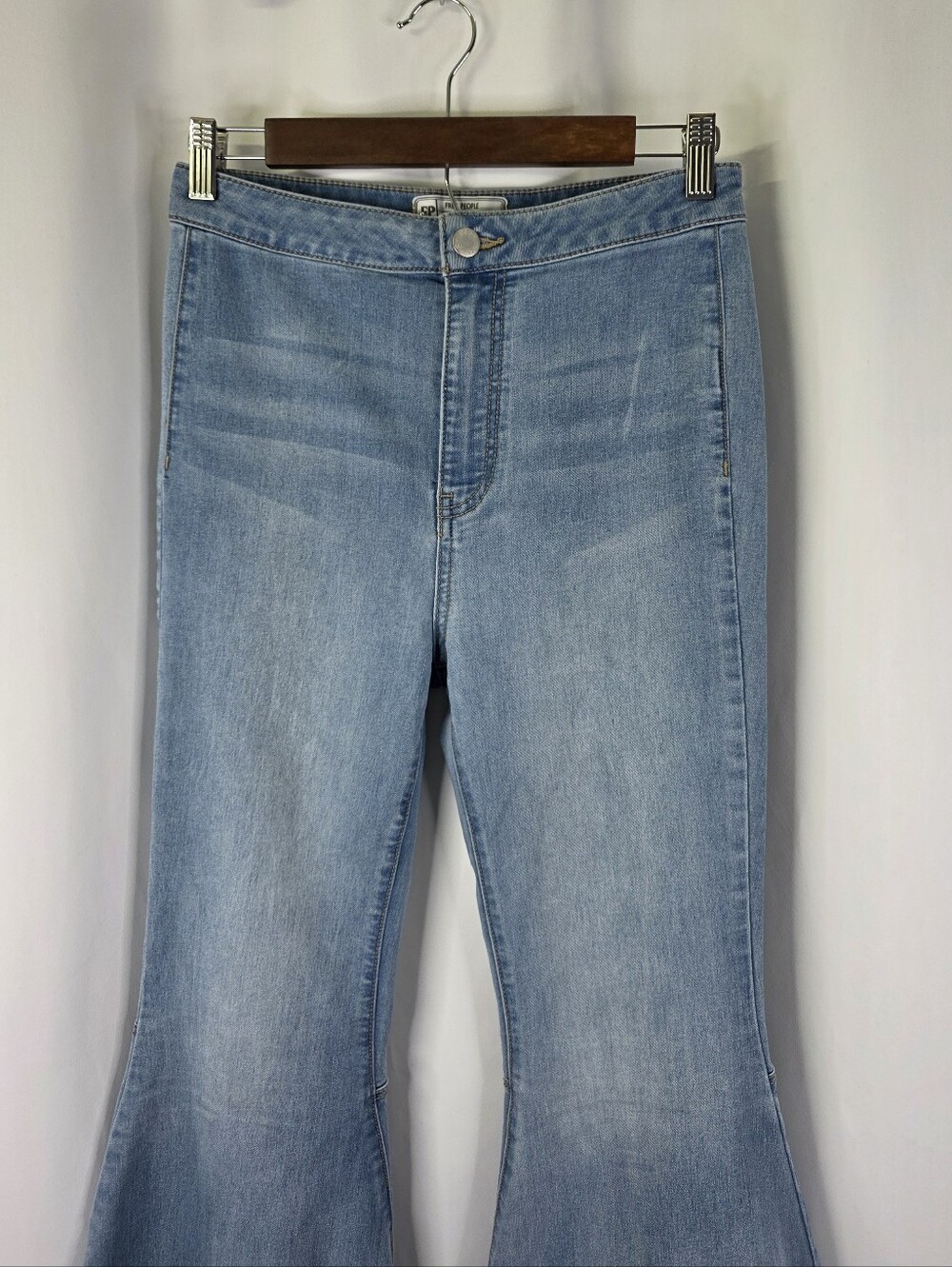 FREE PEOPLE Size 27 Just Float On Flare Jeans Bell Bottoms RAW Hem High Waist - Picture 2 of 16